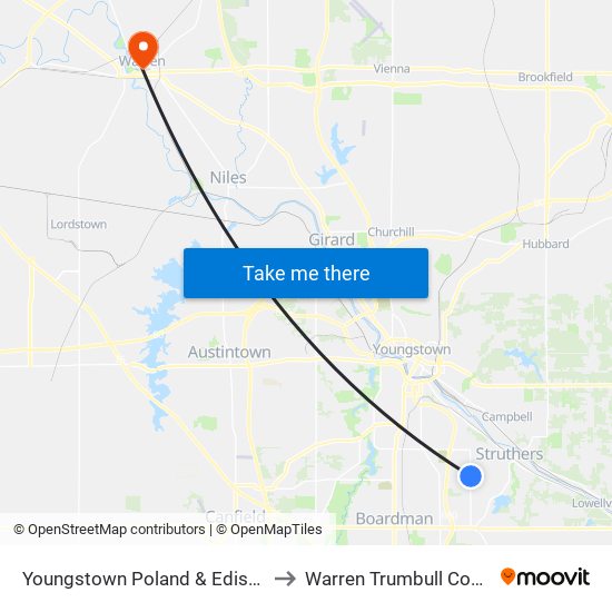 Youngstown Poland & Edison St. (Flag Sto to Warren Trumbull County OH USA map