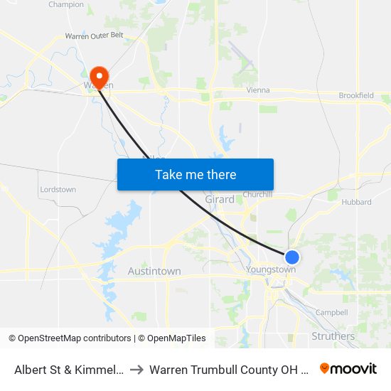 Albert St & Kimmel St to Warren Trumbull County OH USA map