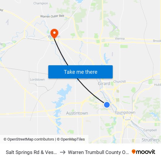 Salt Springs Rd & Vestal Rd to Warren Trumbull County OH USA map