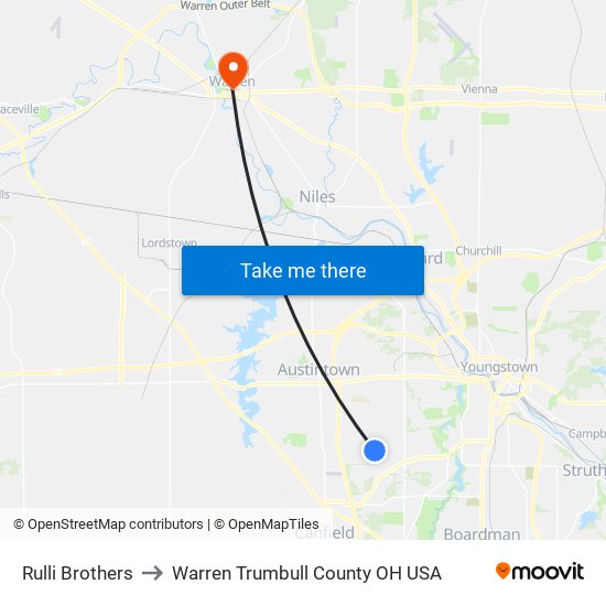 Rulli Brothers to Warren Trumbull County OH USA map