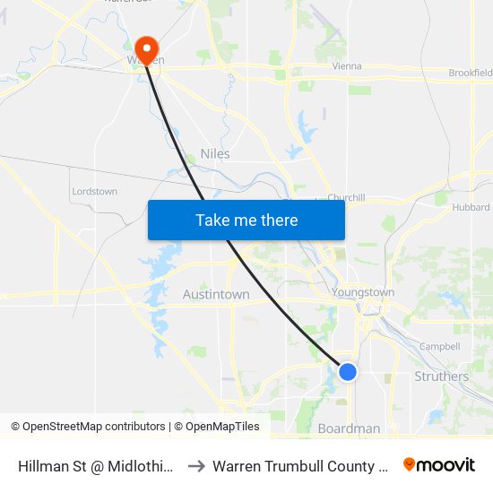 Hillman St @ Midlothian Blvd to Warren Trumbull County OH USA map