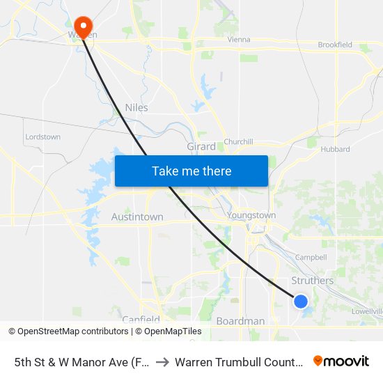 5th St & W Manor Ave (Flag Stop) to Warren Trumbull County OH USA map