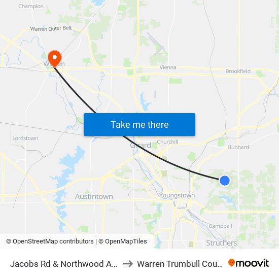 Jacobs Rd & Northwood Ave (Flag Stop) to Warren Trumbull County OH USA map