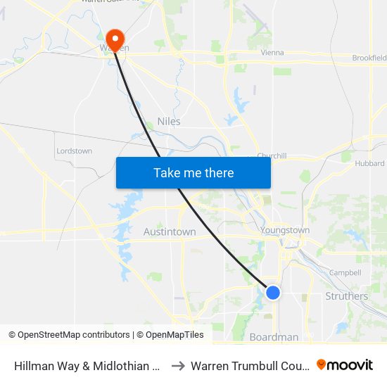 Hillman Way & Midlothian Blvd North (Fla to Warren Trumbull County OH USA map