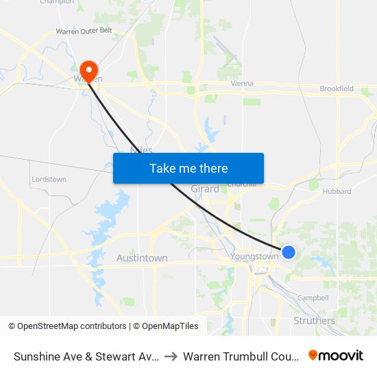 Sunshine Ave & Stewart Ave (Flag Stop) to Warren Trumbull County OH USA map