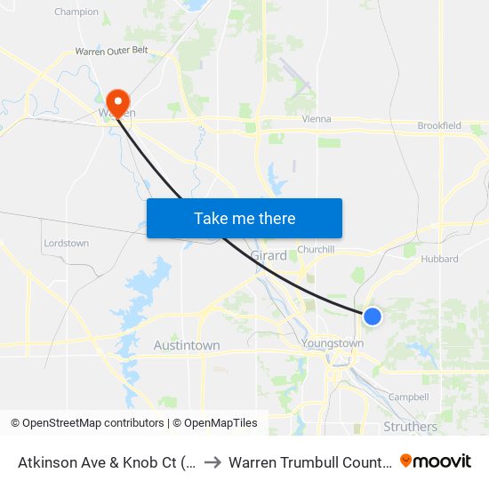 Atkinson Ave & Knob Ct (Flag Stop) to Warren Trumbull County OH USA map