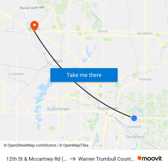 12th St & Mccartney Rd (Flag Stop) to Warren Trumbull County OH USA map