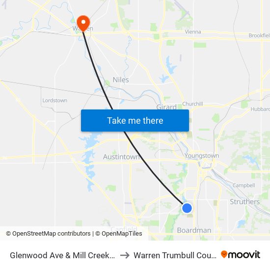 Glenwood Ave & Mill Creek Dr (Flag Stop) to Warren Trumbull County OH USA map