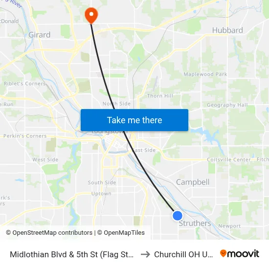 Midlothian Blvd & 5th St (Flag Stop) to Churchill OH USA map