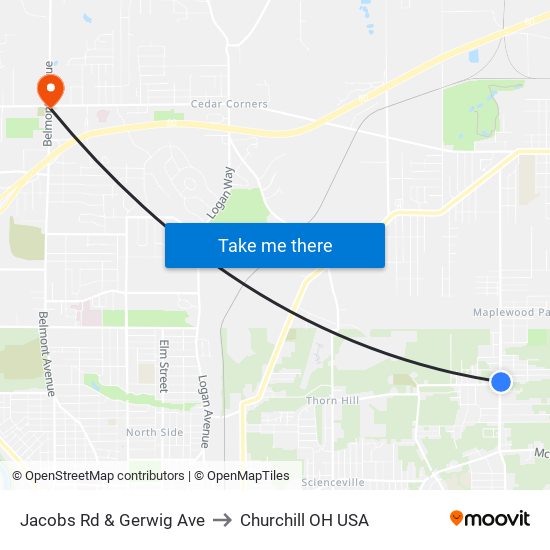 Jacobs Rd & Gerwig Ave to Churchill OH USA map