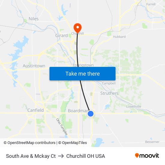 South Ave & Mckay Ct to Churchill OH USA map