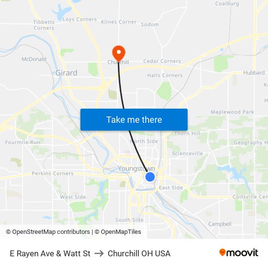 E Rayen Ave & Watt St to Churchill OH USA map