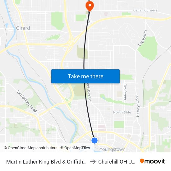 Martin Luther King Blvd & Griffith St to Churchill OH USA map