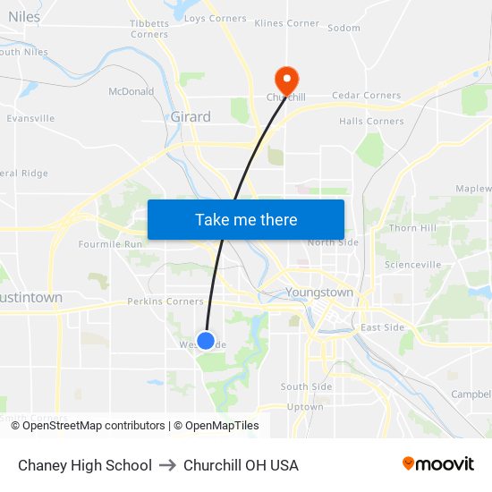 Chaney High School to Churchill OH USA map