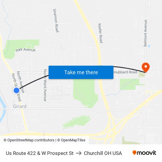 Us Route 422 & W Prospect St to Churchill OH USA map