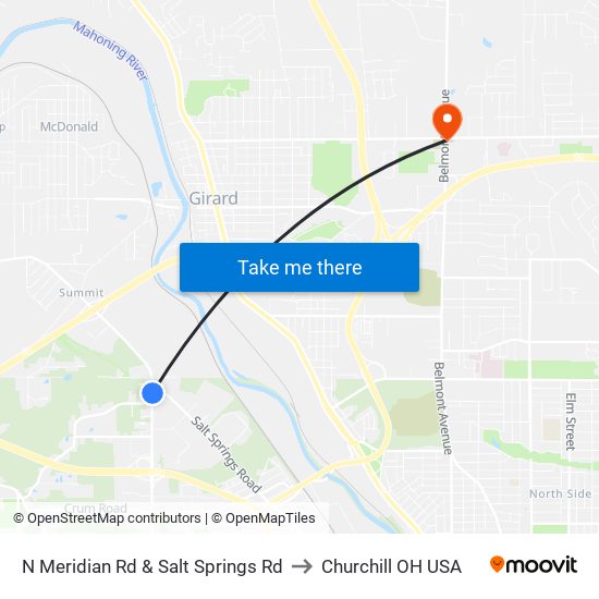 N Meridian Rd & Salt Springs Rd to Churchill OH USA map