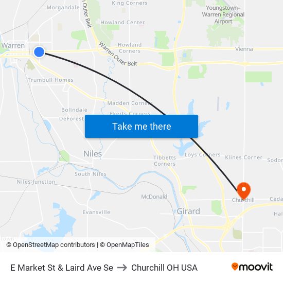 E Market St & Laird Ave Se to Churchill OH USA map