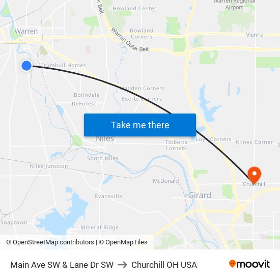 Main Ave SW & Lane Dr SW to Churchill OH USA map