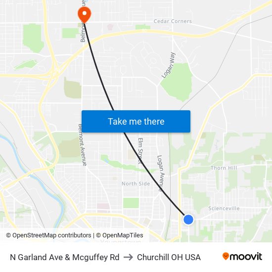 N Garland Ave & Mcguffey Rd to Churchill OH USA map