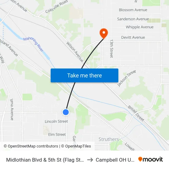 Midlothian Blvd & 5th St (Flag Stop) to Campbell OH USA map