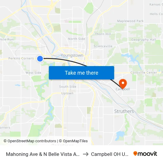 Mahoning Ave & N Belle Vista Ave to Campbell OH USA map
