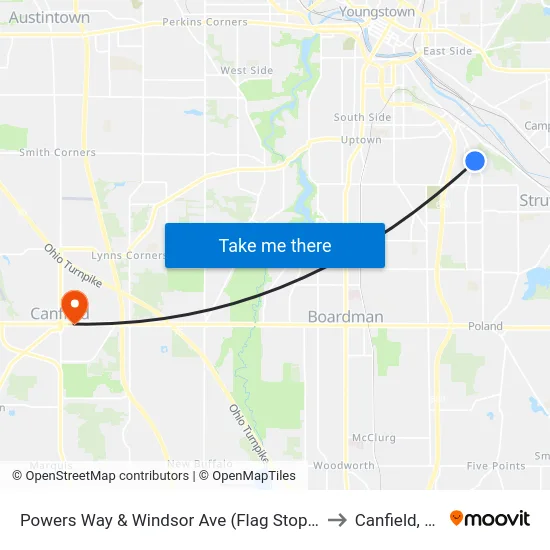 Powers Way & Windsor Ave (Flag Stop), Yo to Canfield, OH map