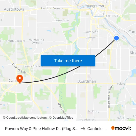 Powers Way & Pine Hollow Dr. (Flag Stop) to Canfield, OH map
