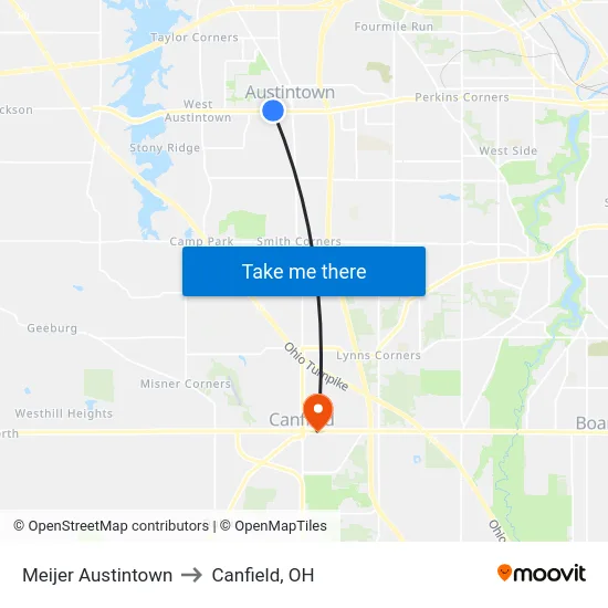 Meijer Austintown to Canfield, OH map