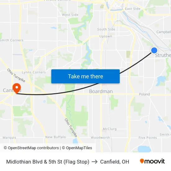 Midlothian Blvd & 5th St (Flag Stop) to Canfield, OH map