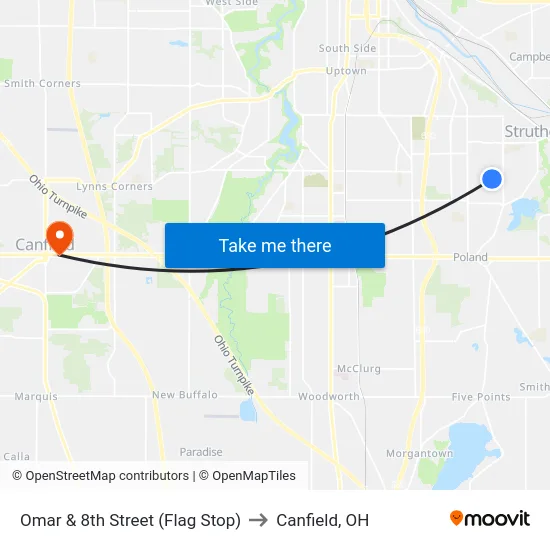 Omar & 8th Street (Flag Stop) to Canfield, OH map