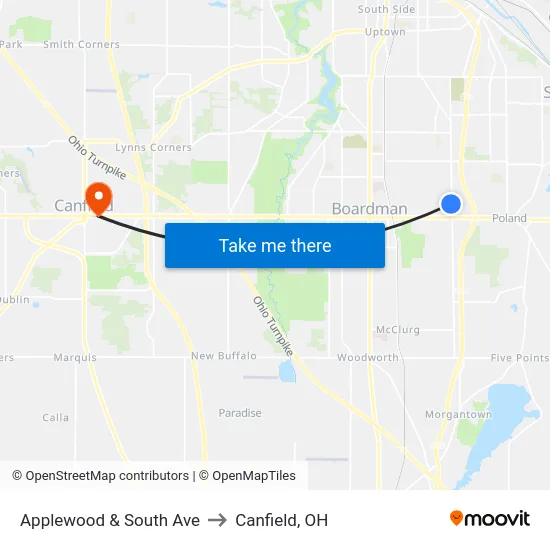 Applewood & South Ave to Canfield, OH map