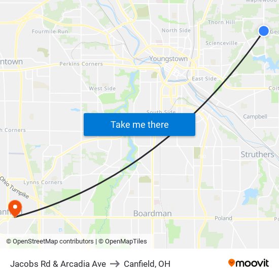 Jacobs Rd & Arcadia Ave to Canfield, OH map