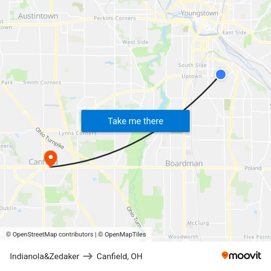 Indianola&Zedaker to Canfield, OH map
