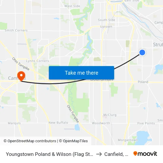Youngstown Poland & Wilson (Flag Stop) to Canfield, OH map
