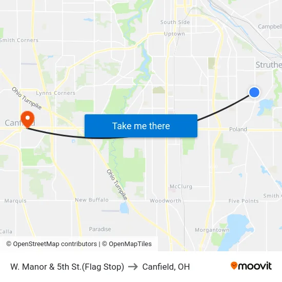 W. Manor & 5th St.(Flag Stop) to Canfield, OH map