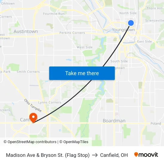 Madison Ave & Bryson St. (Flag Stop) to Canfield, OH map