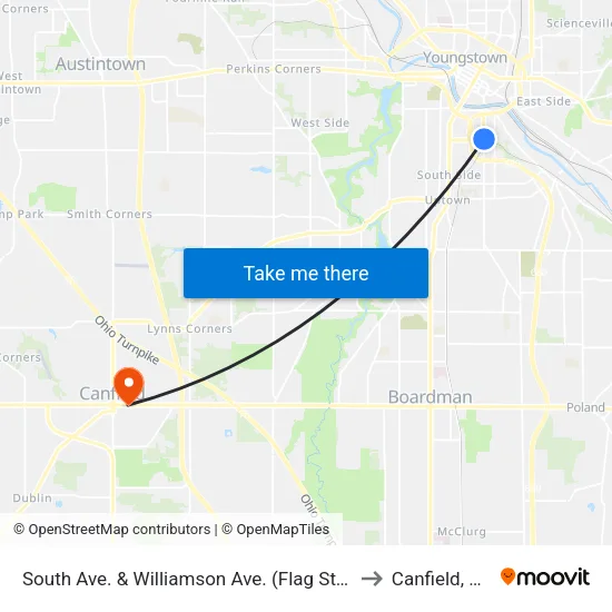South Ave. & Williamson Ave. (Flag Stop) to Canfield, OH map
