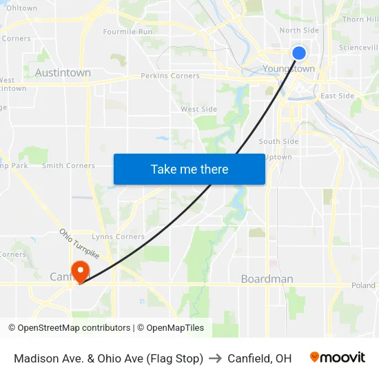 Madison Ave. & Ohio Ave (Flag Stop) to Canfield, OH map