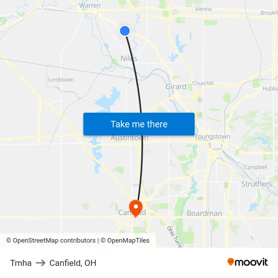 Tmha to Canfield, OH map