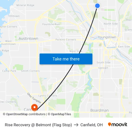 Rise Recovery @ Belmont (Flag Stop) to Canfield, OH map