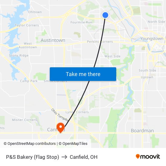 P&S Bakery (Flag Stop) to Canfield, OH map