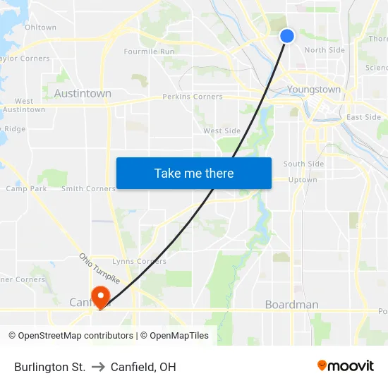 Burlington St. to Canfield, OH map