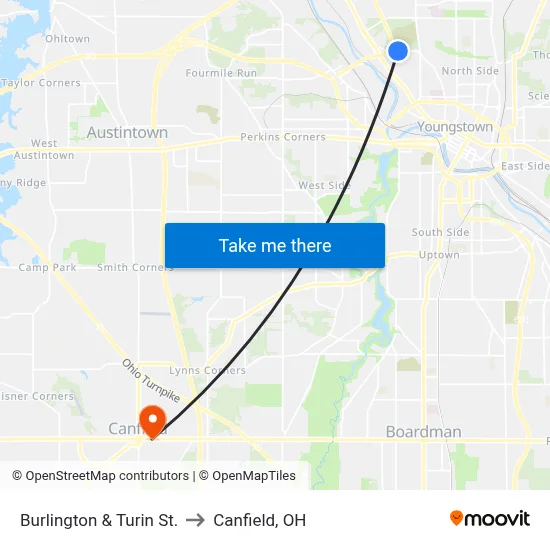 Burlington & Turin St. to Canfield, OH map