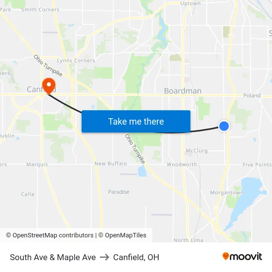 South Ave & Maple Ave to Canfield, OH map
