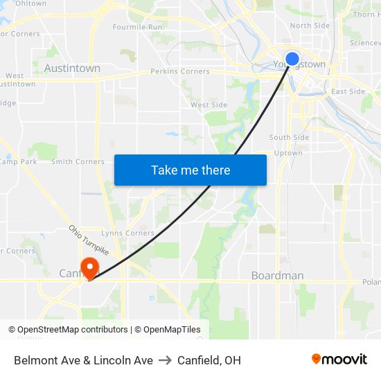 Belmont Ave & Lincoln Ave to Canfield, OH map