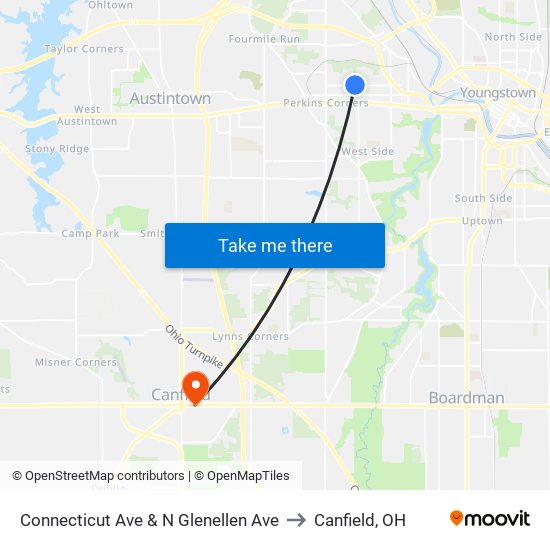 Connecticut Ave & N Glenellen Ave to Canfield, OH map