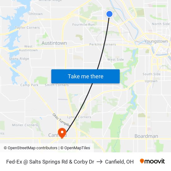 Fed-Ex @ Salts Springs Rd & Corby Dr to Canfield, OH map