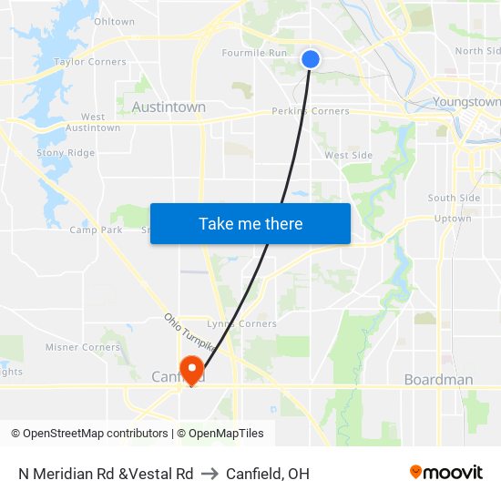 N Meridian Rd &Vestal Rd to Canfield, OH map