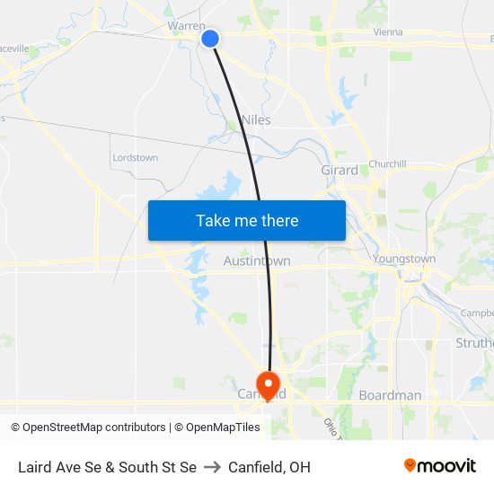 Laird Ave Se & South St Se to Canfield, OH map