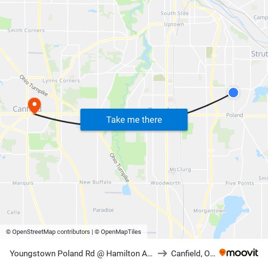 Youngstown Poland Rd @ Hamilton Ave to Canfield, OH map